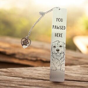 Bookmark with adorable dog and Paw Heart Charm Stainless Steel